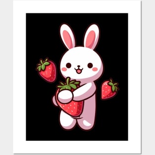 Berry Bunny Delight: Whimsical Strawberry Bunny Wonderland Posters and Art